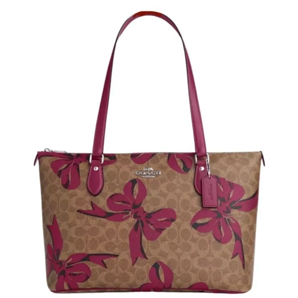 Coach Gallery Tote Bag In Signature Canvas With Bow Print Purse